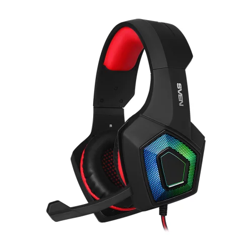 Игровые наушники с микрофоном SVEN AP-U880MV, черный-красный (USB, LED) (SV-016739)