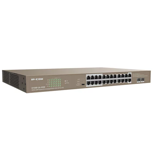 IP-COM G1126P-24-410W Коммутатор неуправляемый PoE, 26 портов, 24x1 Гбит/ с, SFP 2x1 Гбит/ с, PoE 24x30Вт (до 370Вт)