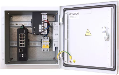 Уличный коммутатор OSNOVO OS-331(SW-60812/I) Уличный коммутатор на базе уличной станции OSNOVO OS-331. Порты: 6 x FE (10/100Base-T) с PoE (до 30W) + 2 x FE (10/100Base-T) с PoE (до 60W) + 1 x GE (10/100/1000Base-T) + 2