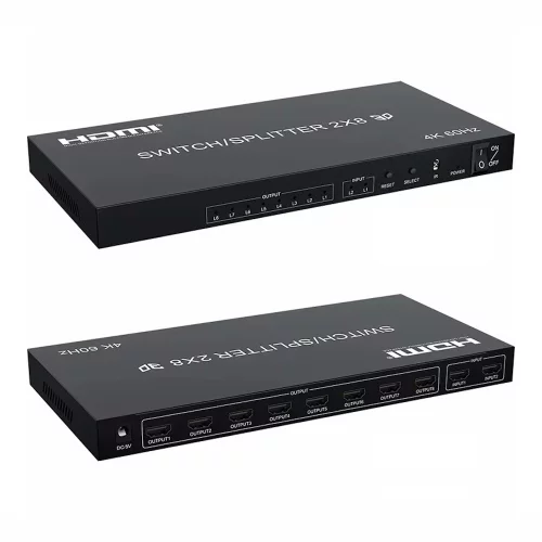 ORIENT HSP0208H-2.0, HDMI переключатель/разветвитель 2-]8, UHD 4K/60Гц (3840x2160), HDR, HDMI 2.0, HDCP 2.2, пульт ДУ, внешний БП 5В/2A, метал.корпус (33321) фото 2