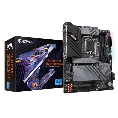 B760 AORUS MASTER DDR4, Socket 1700, Intel®B760, 4xDDR4-3200, HDMI+DP, 3xPCI-Ex16, 4xSATA3(RAID 0/ 1/ 5/ 10), 3xM.2, 8Ch Audio, 2.5GbLan, WiFi, (4+4)xUSB2.0, (5+2)xUSB3.2, (1+1)xUSB3.2 Type-C™, ATX, RTL