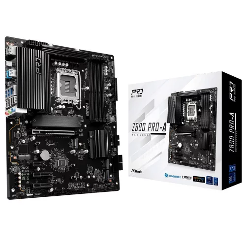 Материнская плата ASROCK Z890 PRO-A, LGA1851, Z890, 4*DDR5, 4*SATA, 4*M.2, 4*USB 3.2, 4*USB 2.0, Type-C, 1*PCIx16, 2*PCIx4, 1*M.2 (Key E), HDMI+DP, ATX