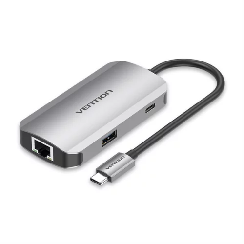 Vention USB-C to USB 3.0x3/ RJ45/ PD Hub 0.15M Gray Aluminum Alloy Type (TNFHB)