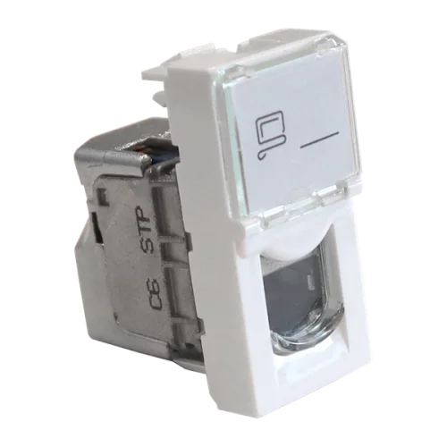 Вставка Mosaic 22.5x45, RJ-45 STP, кат.6, со шторкой и увеличенным окном маркировки, белая (LAN-SIP-22S6-WH)