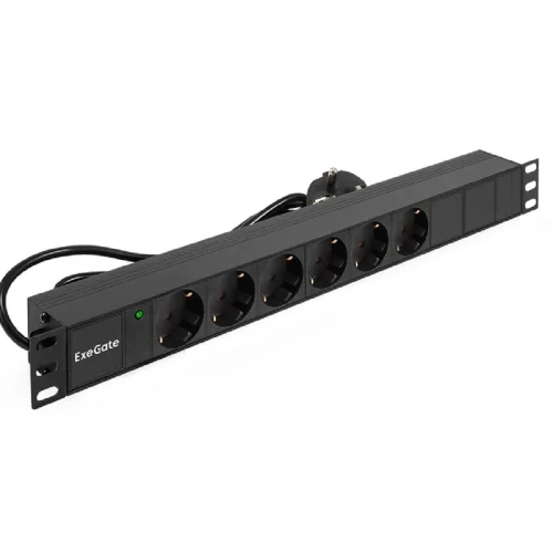 Exegate EX280827RUS Блок розеток ExeGate ServerPro PDU-19H602 Al-6S-EU2, 19,1U,алюм, 6Schuko, евровилка, 2м