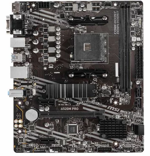 Материнская плата/ MB MSI AMD A520 sAM4, 2xDDR4(64GB), D-SUB/HDMI 2.1/DP, 1xPCIe 3.0x16, 2xPCIe 3.0, 1xLAN, 4xSATA 6Gb/s, 1xM.2, 4xUSB 3.2, 2xUSB 2.0, 1xPS/2, mATX (A520M PRO)