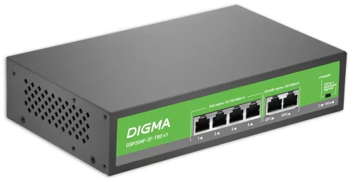 Коммутатор Digma DSP204F-2F-T80 DSP204F-2F-T80 V1 (L2) 6x100Мбит/ с 4PoE 4PoE+ 80W неуправляемый фото 2