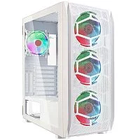 Ginzzu GL 390 боковая дверца закаленное стекло на петлях на магнитах, controller CRC10, 4* 12R6W FAN 12CM RGB Белый