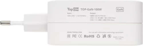 Блок питания TopON TOP-GaN-100W автоматический 100W 5V-20V 5A 2xUSB от бытовой электросети LED индикатор (103206) фото 5