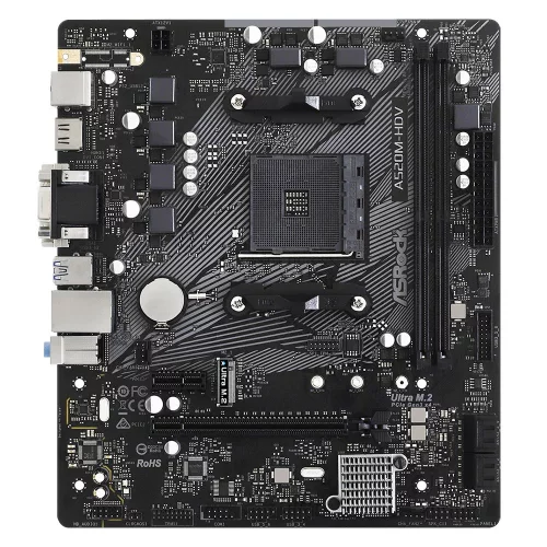 Материнская плата ASRock OEM A520M-HDV, Socket AM4, AMD A520, 2xDDR4-3200, D-SUB+DVI-D+HDMI, 1xPCI-Ex16, 1xPCI-Ex1, 4xSATA3 0/ 1/ 10), 1xM.2, 8 Ch Audio, GLan, (2+4)xUSB2.0, (4+2)xUSB3.2, 1xPS/ 2, mATX, RTL {20} (932267) (A520M-HDV||OEM)