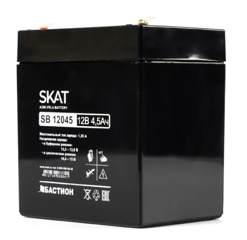 (2531) Бастион SKAT SB 12045 АКБ СК 12В/ 4,5Ач/ макс. ток заряд 1,35А/ F1/ Срок службы 6 лет/ 1,5 л.г