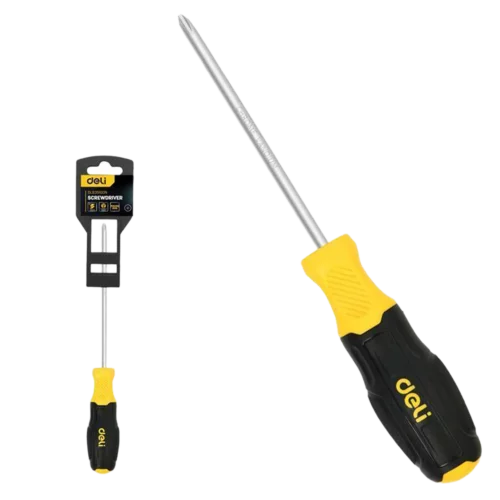 Крестовая отвертка Deli DL635100N PH1x100мм сталь Cr-V, двухкомпонентная прорезиненная рукоять