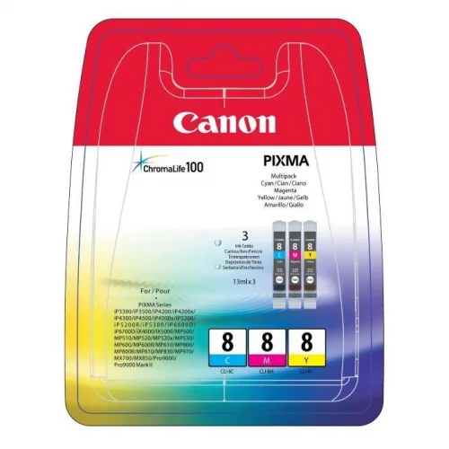 Картриджи комплект CANON CLI-8, голубой, пурпурный, желтый,640 страниц, для PIXMA 4200/5200 (0621B029)