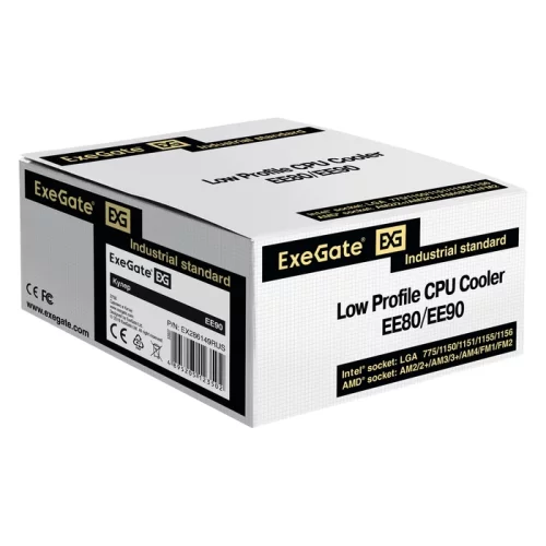Кулер CPU ExeGatee EE90 (Al, LGA775/ 1150/ 1151/ 1155/ 1156/ 1200/ AM2/ AM2+/ AM3/ AM3+/ AM4/ FM1/ FM2/ 754/ 939/ 940, TDP 75W, Fan 90mm, 2200RPM, Hydro bearing, 3pin, 22db, 215г, с термопастой, на за (EX286149RUS) фото 6