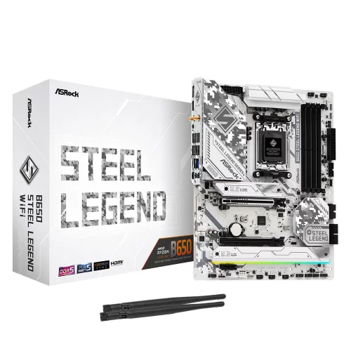 Материнская плата ASROCK B650 STEEL LEGEND WIFI, AM5, B650, 4*DDR5, 2*SATA, 3*M.2, 5*USB 3.2, 2*USB 2.0, Type-C, 2*PCIx16, 1*M.2 (Key E), HDMI+DP, ATX