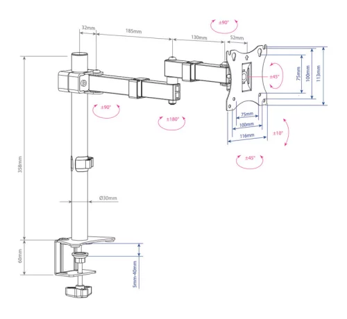 Arm Media LCD-T03 черный 15-32 макс.7кг настольный поворот и наклон верт.перемещ. (10221) фото 3