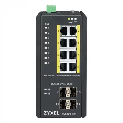Коммутатор/ ZYXEL RGS200-12P, 12 Port managed PoE Switch, 240 Watt PoE, DIN Rail, IP30, 12-58V DC (RGS200-12P-ZZ0101F)