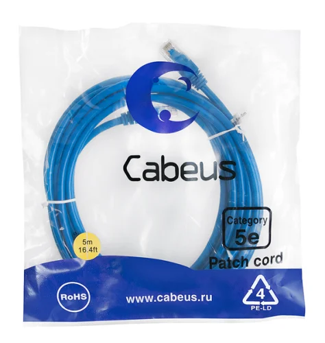 Cabeus PC-UTP-RJ45-Cat.5e-5m-BL Патч-корд U/ UTP, категория 5е, 2xRJ45/ 8p8c, неэкранированный, синий, PVC, 5м