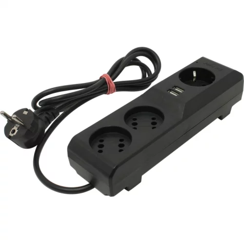 Сетевой фильтр/ Surge protector Pilot 3G 3xGP euro outlets, 10А/2.2кВа, 2xUSB, 1.8m, grafit