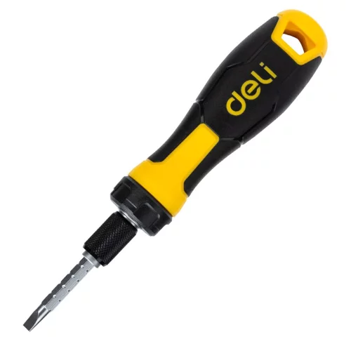 Двухсторонняя отвертка с трещеткой Deli DL626011 PH2+SL6x180мм, сталь CrV, длина 180-230мм, диаметр хвостовика 6,3мм