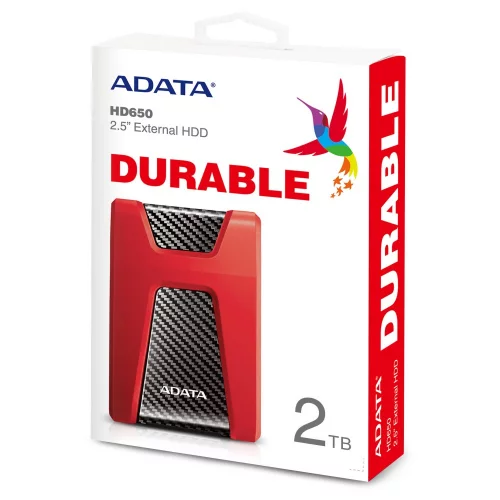 Внешний жесткий диск/ Portable HDD 2TB ADATA HD650 (Red), Silicone, USB 3.2 Gen1, 121x81x21mm, 201g /3 года/ (AHD650-2TU31-CRD) фото 4