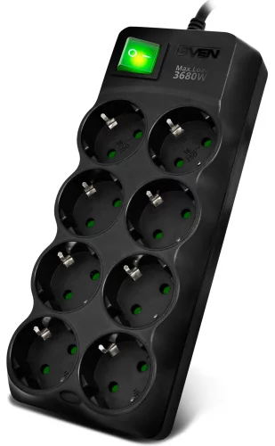 Сетевой фильтр SVEN SF-08E-16, 3 м 8 розеток с защитными шторками, 16А (SV-021610)