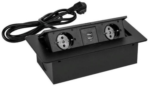 Сетевой разветвитель Premier PX/BL-HOR-2R-2USB-BLK 1.8м (2 розетки) черный (коробка)