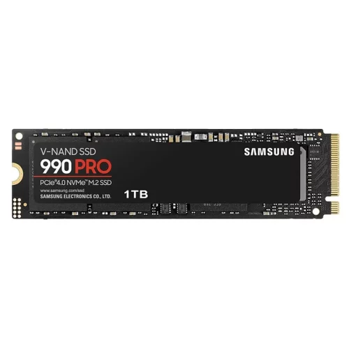 Твердотельные накопители/ Samsung SSD 990 PRO, 1000GB, M.2(22x80mm), NVMe 2.0, PCIe 4.0 x4, V-NAND TLC, R/W 7450/6900MB/s, IOPs 1 200 000/1 550 000, DRAM buffer 1024MB, TBW 600, DWPD 0.33 (12 мес.) (MZ-V9P1T0BW)