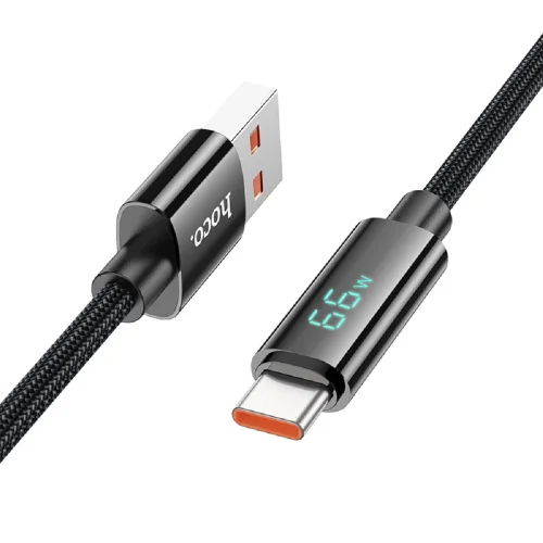 HOCO Кабель USB2.0 Hoco AM/ Type-C, 5А, 66Вт, с дисплеем, U125, 1.2м, черный, коробка (HC-11916)