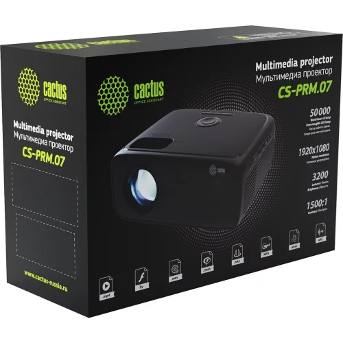 Cactus CS-PRM.07B Проектор {Full HD LCD 3200Lm LS 320Lm ANSI 1500:1 (30000час) 1xUSB typeA 3xHDMI 1.5} (CS-PRM.07B.WUXGA) фото 2