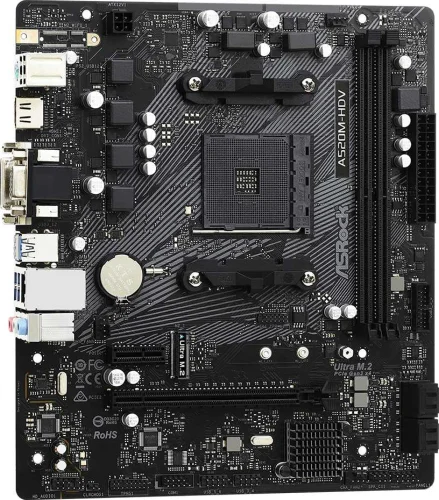 Материнская плата ASROCK A520M-HDV, AM4, A520, 2*DDR4, 4*SATA, 1*M.2, 4*USB 3.2, 2*USB 2.0, 1*PCIx16, 1*PCIx1, D-Sub+DVI-D+HDMI, mATX фото 3