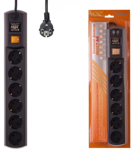 Сетевой фильтр Most H6 2м (6 розеток) черный (коробка) (MOST H6 2М ЧЕР)