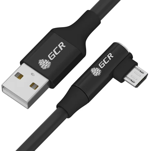 GCR Кабель PREMIUM 0.7m USB AM/microB угловой правый, черный, AL case серебро, 28/24 AWG (GCR-55894)