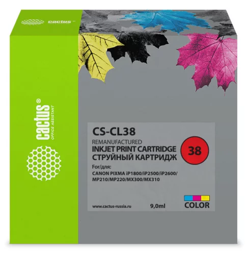 Картридж струйный Cactus CS-CL38 CL-38 многоцветный (9мл) для Canon Pixma iP1800/iP1900/iP2500/iP2600/MP140/MP190/MP210/MP220/MP470/MX300/MX310 с чипом