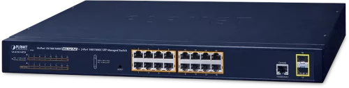 коммутатор/ PLANET IPv6/ IPv4, 16-Port Managed 802.3at POE+ Gigabit Ethernet Switch + 2-Port 100/ 1000X SFP (220W) (GS-4210-16P2S)