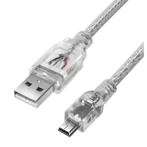 GCR Кабель PROF 0.15m USB 2.0, AM/ mini 5P, прозрачный, 28/ 24 AWG, экран, армированный, морозостойкий, GCR-UM1M5P-BD2S-0.15m