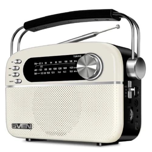 SVEN АС SRP-505, белый (3 Вт,Bluetooth, FM/ AM/ SW, USB, microSD, AUX, встроенный аккумулятор) (SV-020439)
