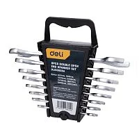 Набор двусторонних гаечных ключей 8 шт Deli DL160008A размеры 6x7, 8x9, 10x11, 12x13, 14x15, 16x17, 18x19, 20x22 мм, матовая хромированная поверхность, пластиковый кейс