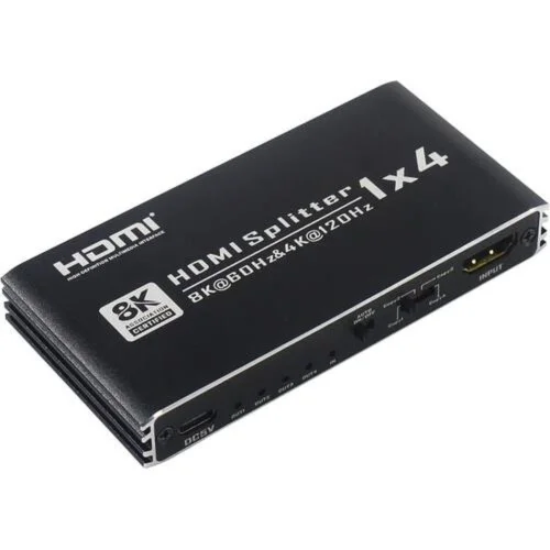 ORIENT HSP0104H8L-2.1, HDMI разветвитель 1-]4, UHD 8K/60Hz, 4K/120Hz, HDR10+, HDMI 2.1, 48 Гбит/с, HDCP 2.3, EDID управление, внешний БП, метал..корпус (33323)