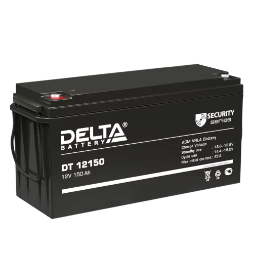 Батарея DELTA серия DT, DT 12150, напряжение 12В, емкость 150Ач (разряд 20 часов), макс. ток разряда (5 сек.) 1500А, макс. ток заряда 45А, свинцово-кислотная типа AGM, клеммы под болт М8, ДxШxВ 486х171х243мм., вес 40кг., срок службы 10 лет./ Battery DELT