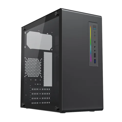 Корпус без блока питания/ Case Foxline FL-728TG, mATX, TG, 1xUSB3.0+1xUSB2.0+1xType-C(USB2.0)+1xARGB strip on front, Black (FL-728TG-U3C)