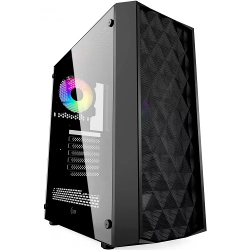 Powercase CMDM-L1 Корпус Diamond Mesh LED, Tempered Glass, 1x 120mm 5-color fan, чёрный, ATX (CMDM-L1)