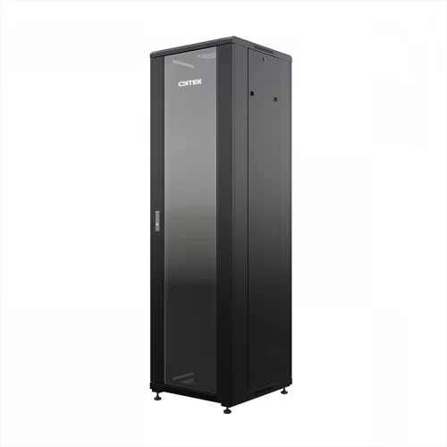 Шкаф напольный универсальный серверный ONTEK TC 18U 600х600мм, 4 профиля 19, двери стекло и сплошная металл, боковые стенки съемные, регулируемые опор (TC18U66GSRSWAS-9005)