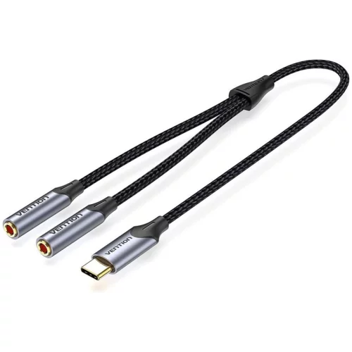 Переходник-разветвитель Vention гибкий USB-C M/Jack 3.5 mm F x 2 - 0.3м (BGNHY)