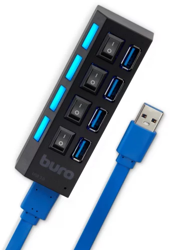 Разветвитель USB 3.0 Buro BU-HUB4-U3.0-L 4порт. черный фото 3