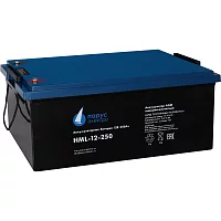 Battery Parus Electro, professional series HML-12-250, voltage 12V, capacity 250Ah (discharge 10 hours), max. discharge current (5sec) 1250A, max. charge current 75A, lead-acid type AGM, bolt terminals M8, LxWxH 520x269x221mm, total height with terminals