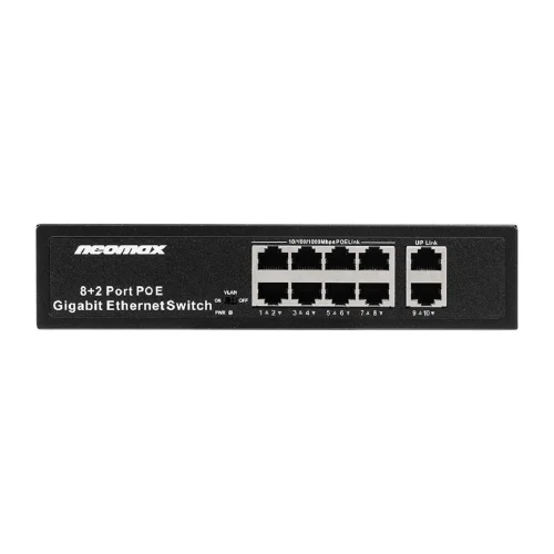 NEOMAX неуправляемый коммутатор NMS-110PoE-1000-S, 10 портов 1000 Mbps, 8xPoE+, 220W, металл фото 2