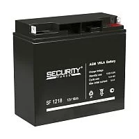Батарея SECURITY FORCE серия SF, SF 1218, напряжение 12В, емкость 18Ач (разряд 20 часов), макс. ток разряда (5 сек.) 30А, макс. ток заряда 5.4А, свинцово-кислотная типа AGM, клеммы под гайку и болт M6, ДxШxВ 181х77х167мм., вес кг., срок службы 3-5 лет./