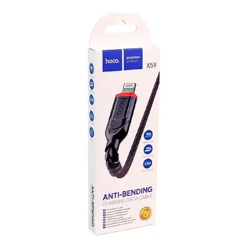 HOCO X59/ USB кабель Lightning/ 1m/ 2.4A/ Нейлон/ Black (HC-44869) фото 2