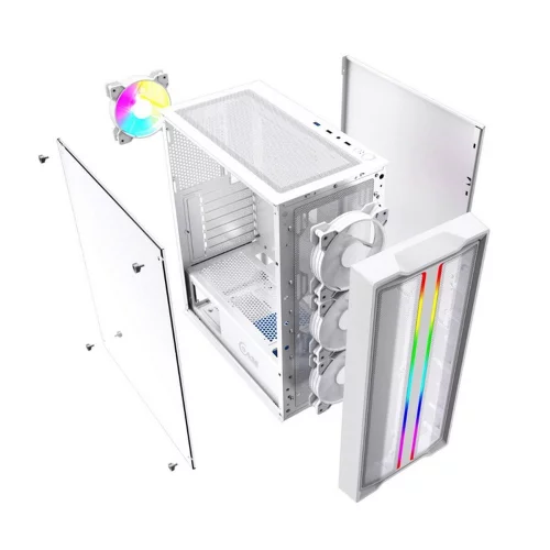 Powercase CMIEW-F4S Корпус Mistral Evo White, Tempered Glass, 1x 120mm PWM ARGB fan + ARGB Strip + 3x 120mm PWM non LED fan, белый, ATX (CMIEW-F4S) фото 5